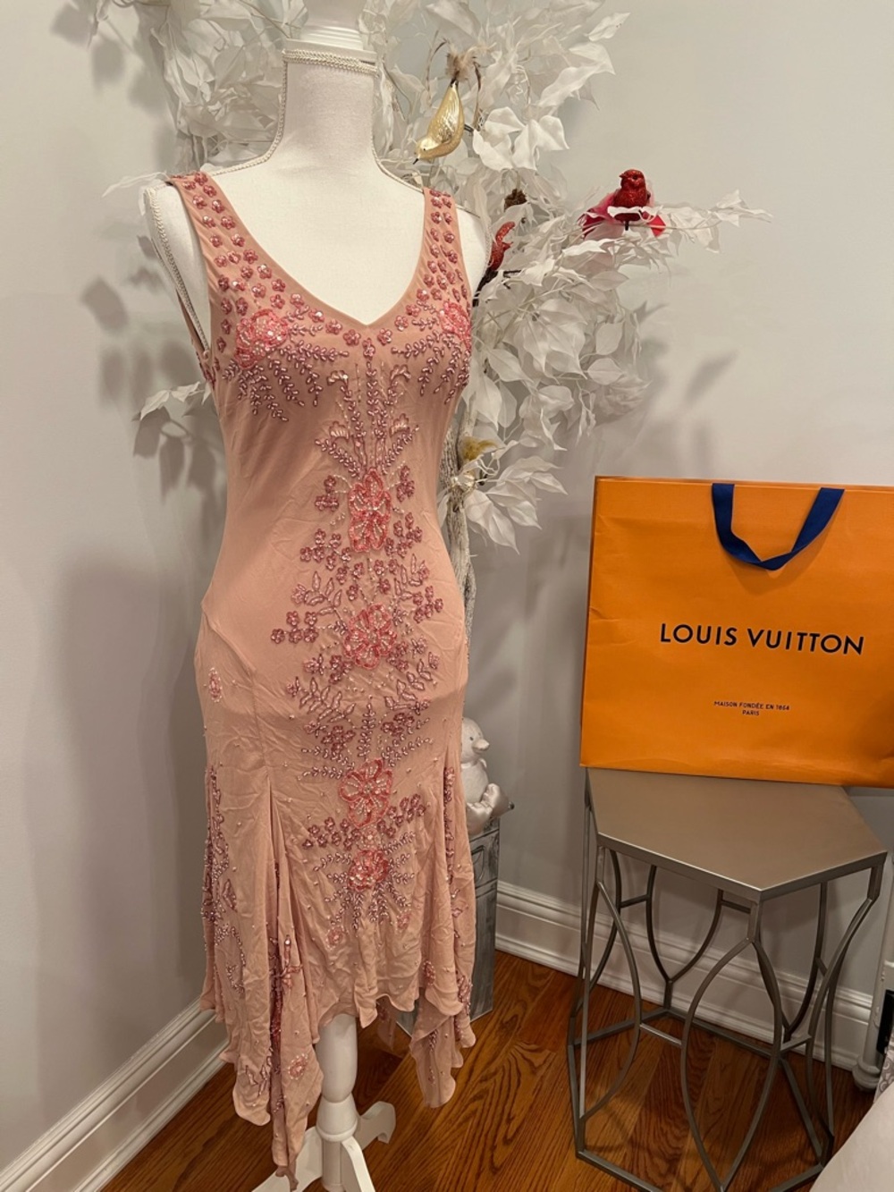 Sue Wong Blush Rose colored  Beaded High-Low Dress